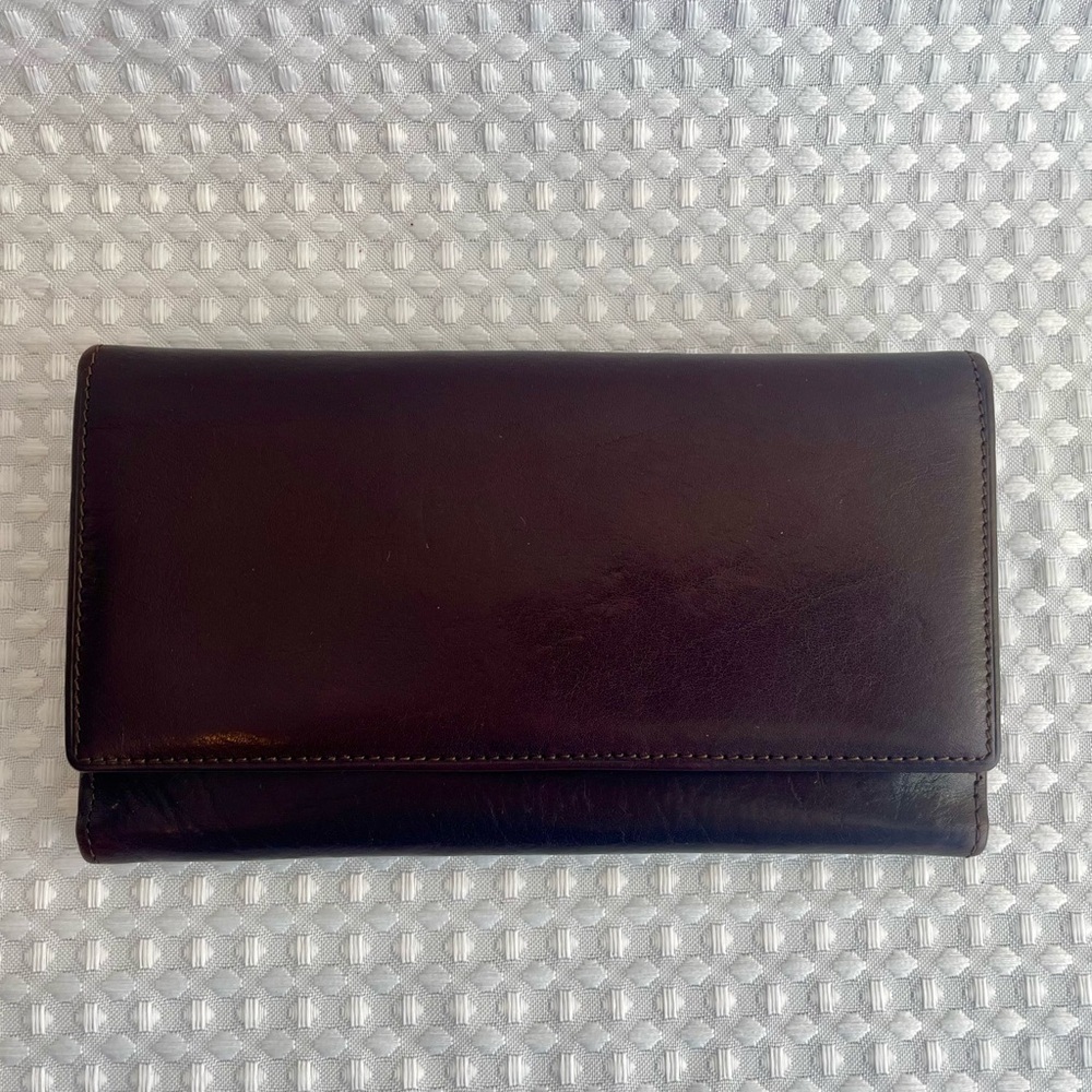 Vtg Marketing Expo Brown Italian Genuine Leather‎ Continental Clutch Wallet #767